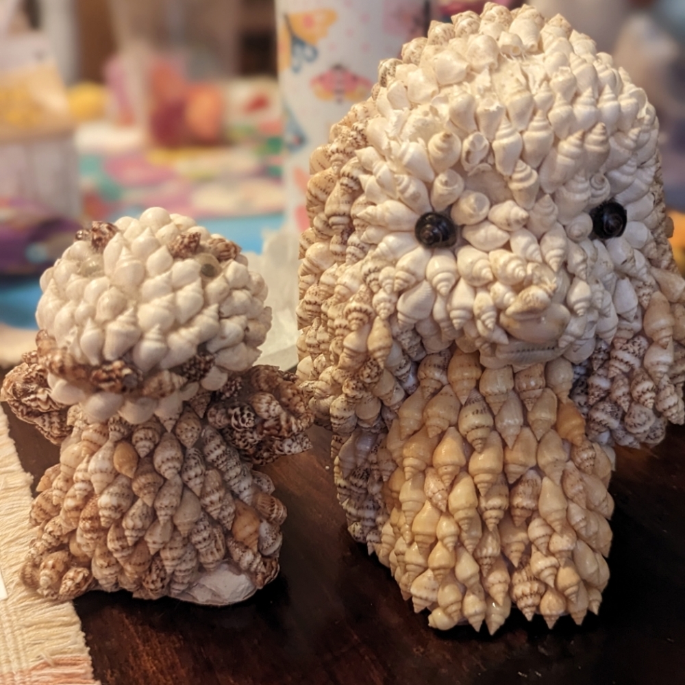 Set of two seashell figures made in the Philippines